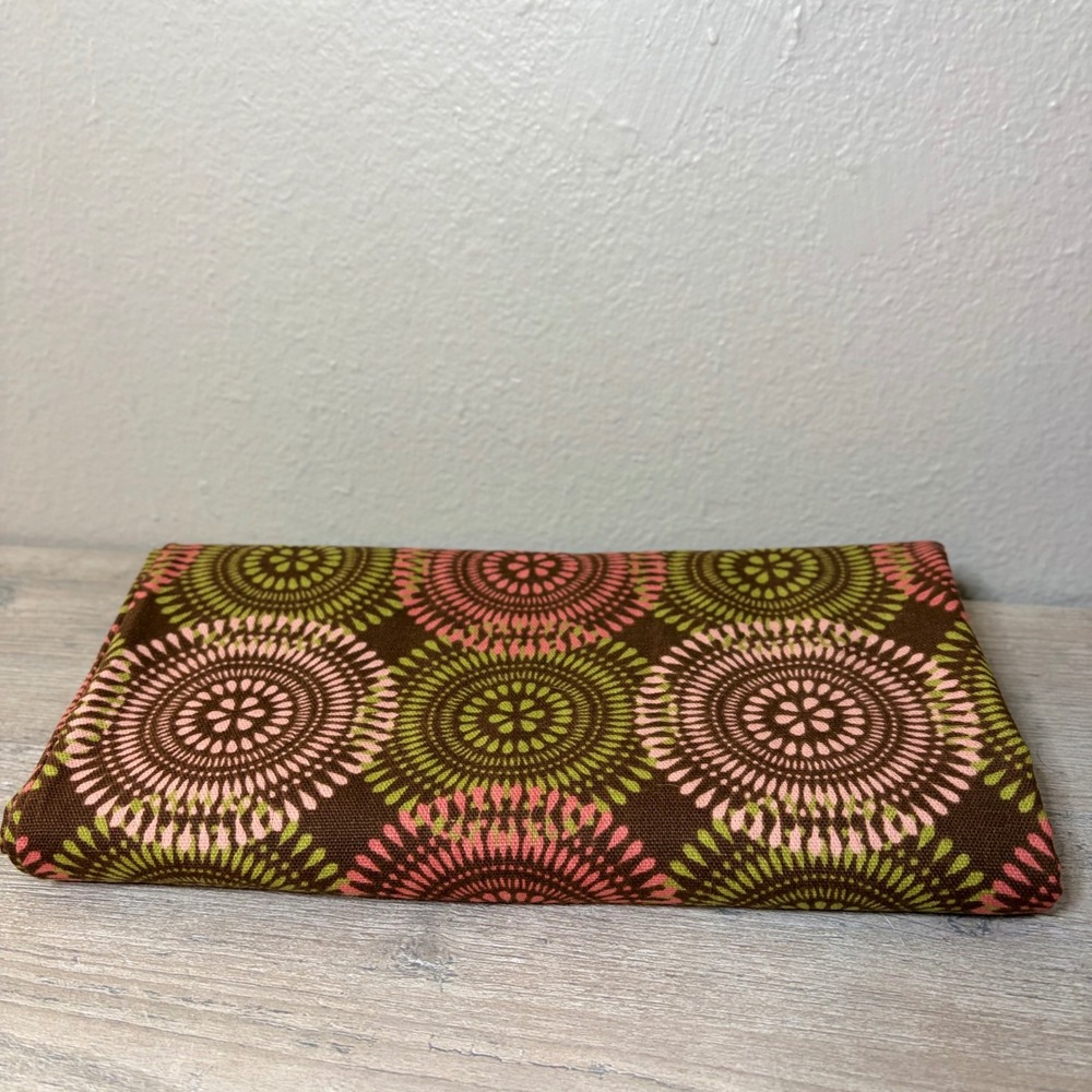 Vintage Medallion Canvas Fabric 2.5 Yds Brown Pink Green Retro MCM Upholstery